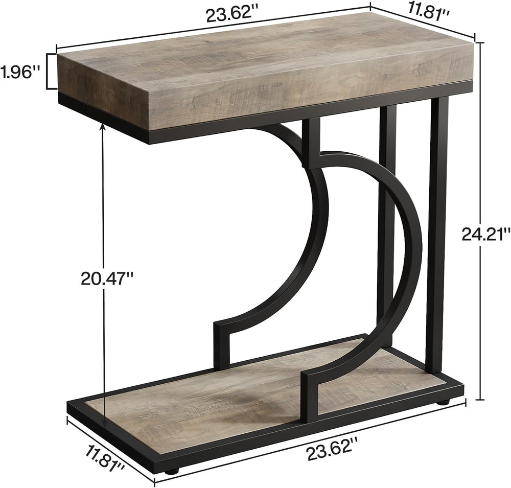 Tribesigns Narrow Side Table for Couch, C Shaped End Table with Metal Frame, ...