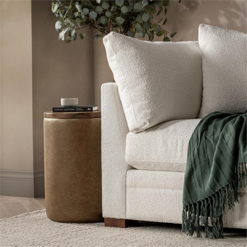 Pemberly Row Mango Wood Leather Wrap Accent End Table, Chestnut Finish, 16Wx1...