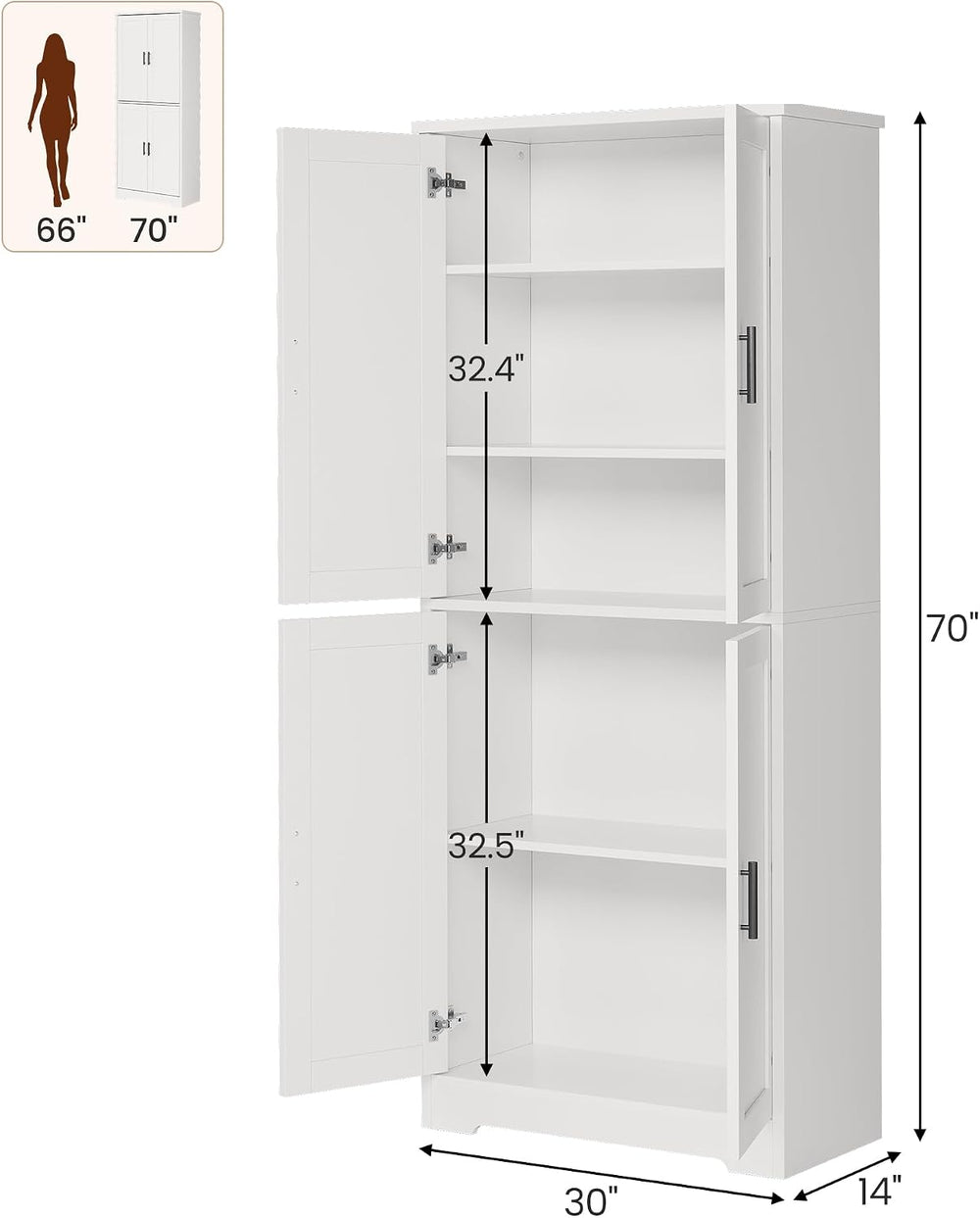 IDEALHOUSE Pantry Cabinet,70" Tall Kitchen Pantry Cabinet with 4 Doors a...