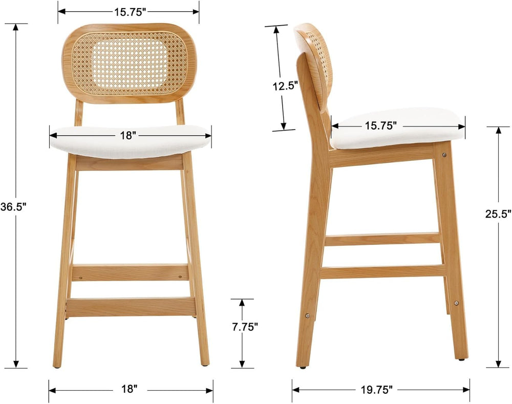 EALSON Counter Height Bar Stools Set of 2 Rattan Back Farmhouse Barstools Mid...