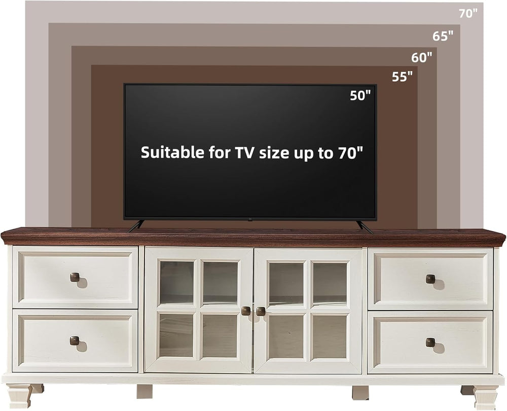 SAVOR LIFE Farmhouse TV Stand and Coffee Table Set 4 Piece, White | Living Ro...