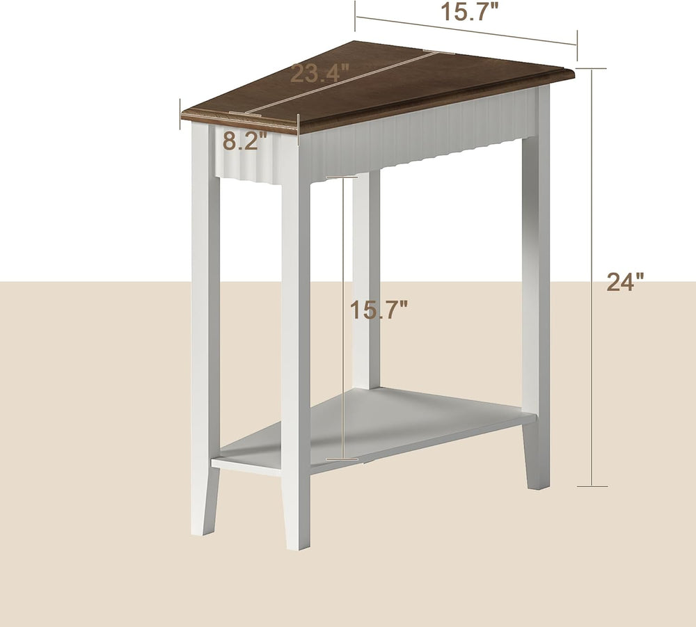 ChooChoo Wedge End Table, Narrow Triangle Side Table with 2-Tier Storage Shel...