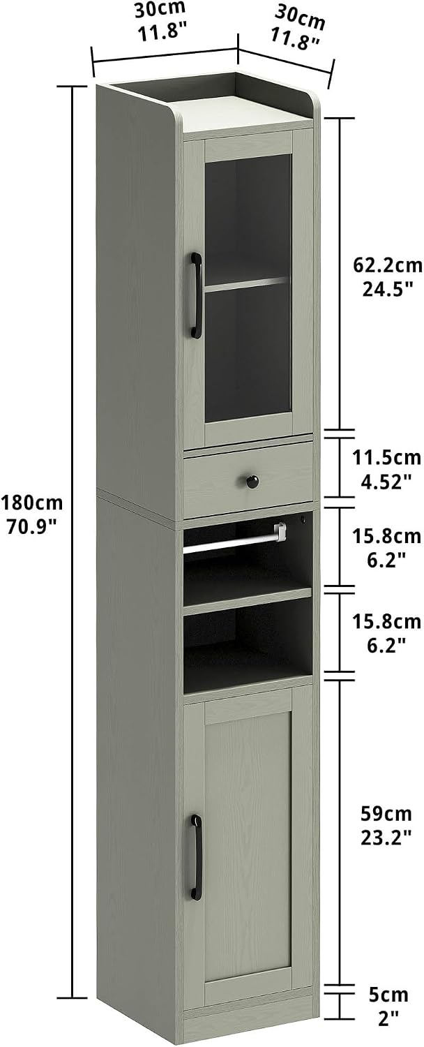 IRONCK Tall Bathroom Cabinet with Drawer and Door, 71" H Slim Freestandi...