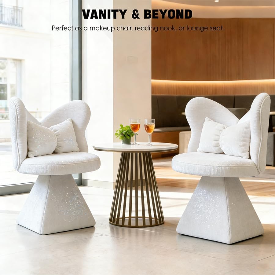 Bedroom Living Room Butterfly Back Chenille Velvet Vanity Stool, Triangular S...