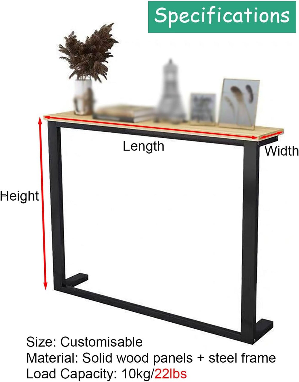 Modern Narrow Hallway Accent Table, Behind Couch Slim Table for Dorm Room, Wo...