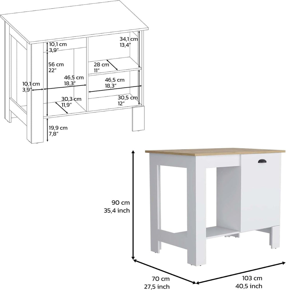 Kitchen Island with Storage Cabinet and Shelves, White/Macadamia | Includes o...