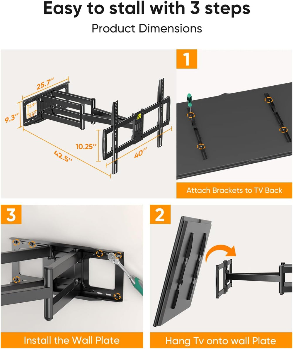 FORGING MOUNT Long Arm TV Wall Mount with 42.9 inch Extension and Power Strip...