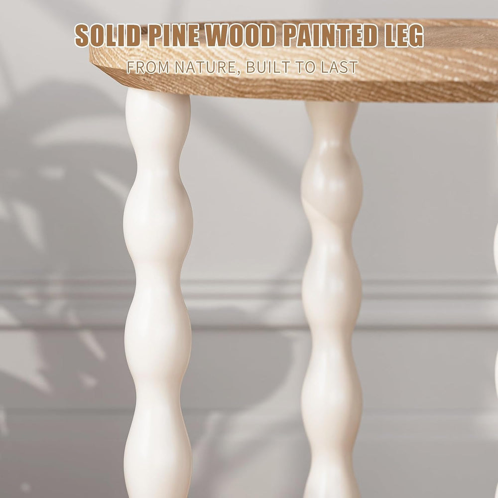 Round End Table, 2-Tier Farmhouse End Table, 18.5'' Handcrafted Weath...