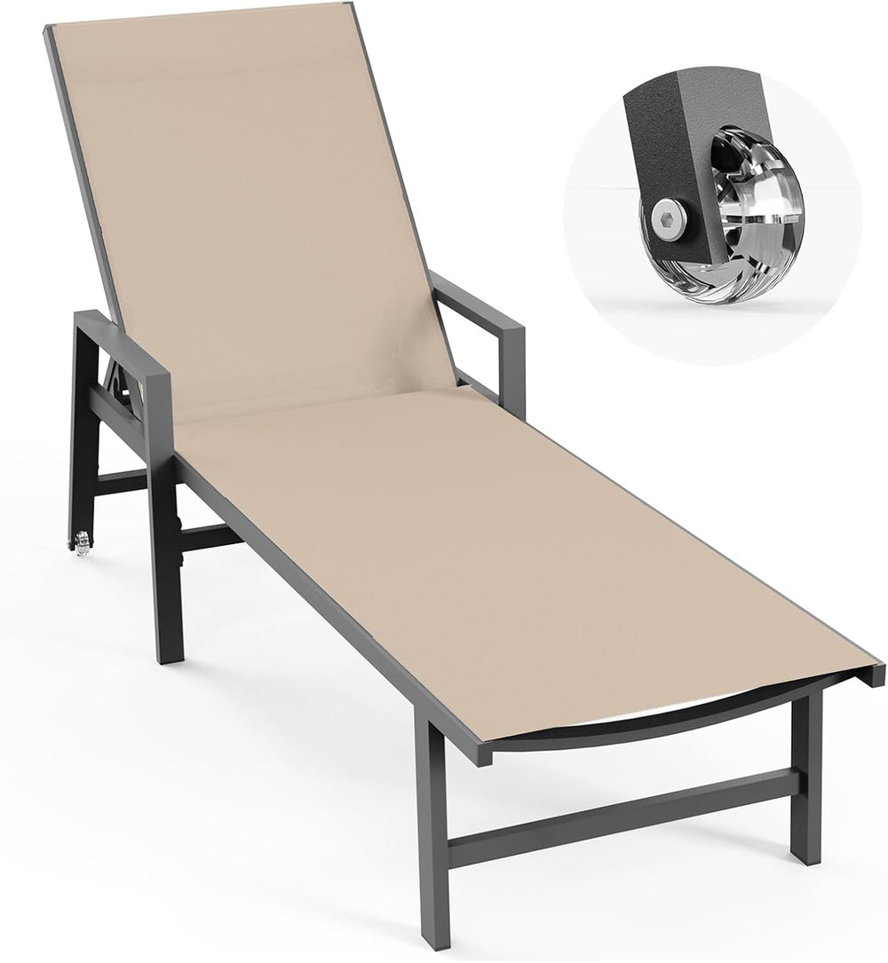 Vexwalx Patio Chaise Lounge Chair Outdoor with Wheels&Armrests, Aluminum ...