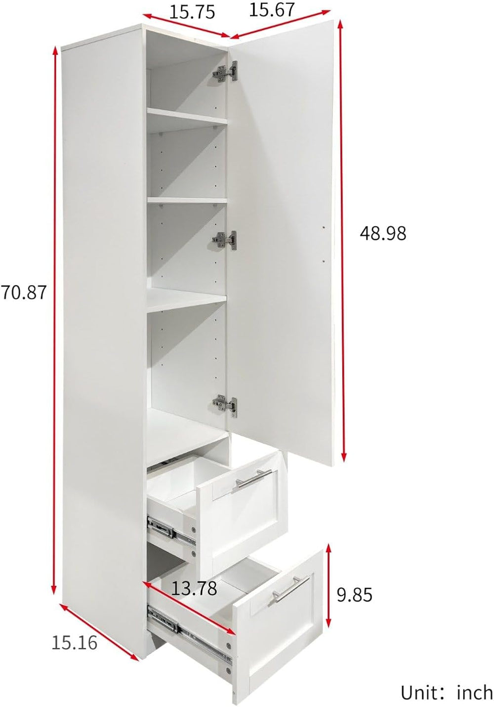 White Pantry Cabinet with Door and 2 Drawers, 70.87" Tall Freestanding K...