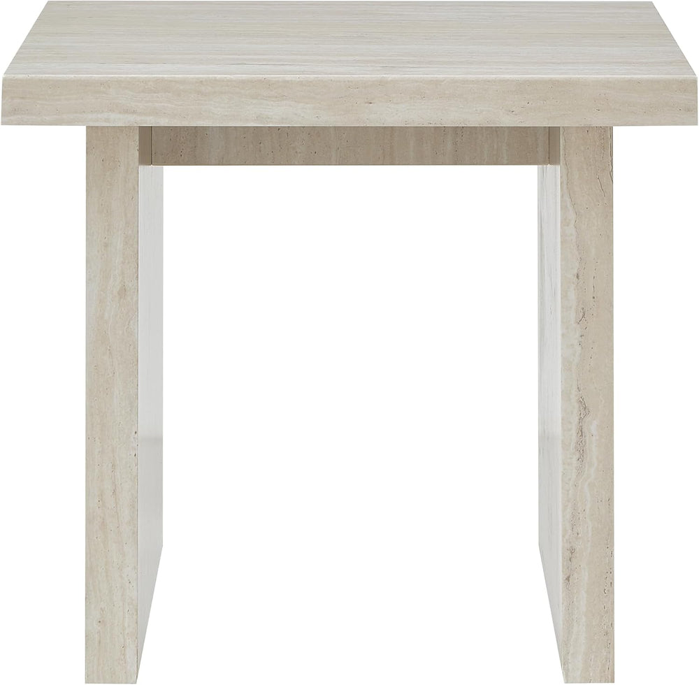 Roundhill Furniture Cavira Modern Faux Marble Living Room End Table, Beige