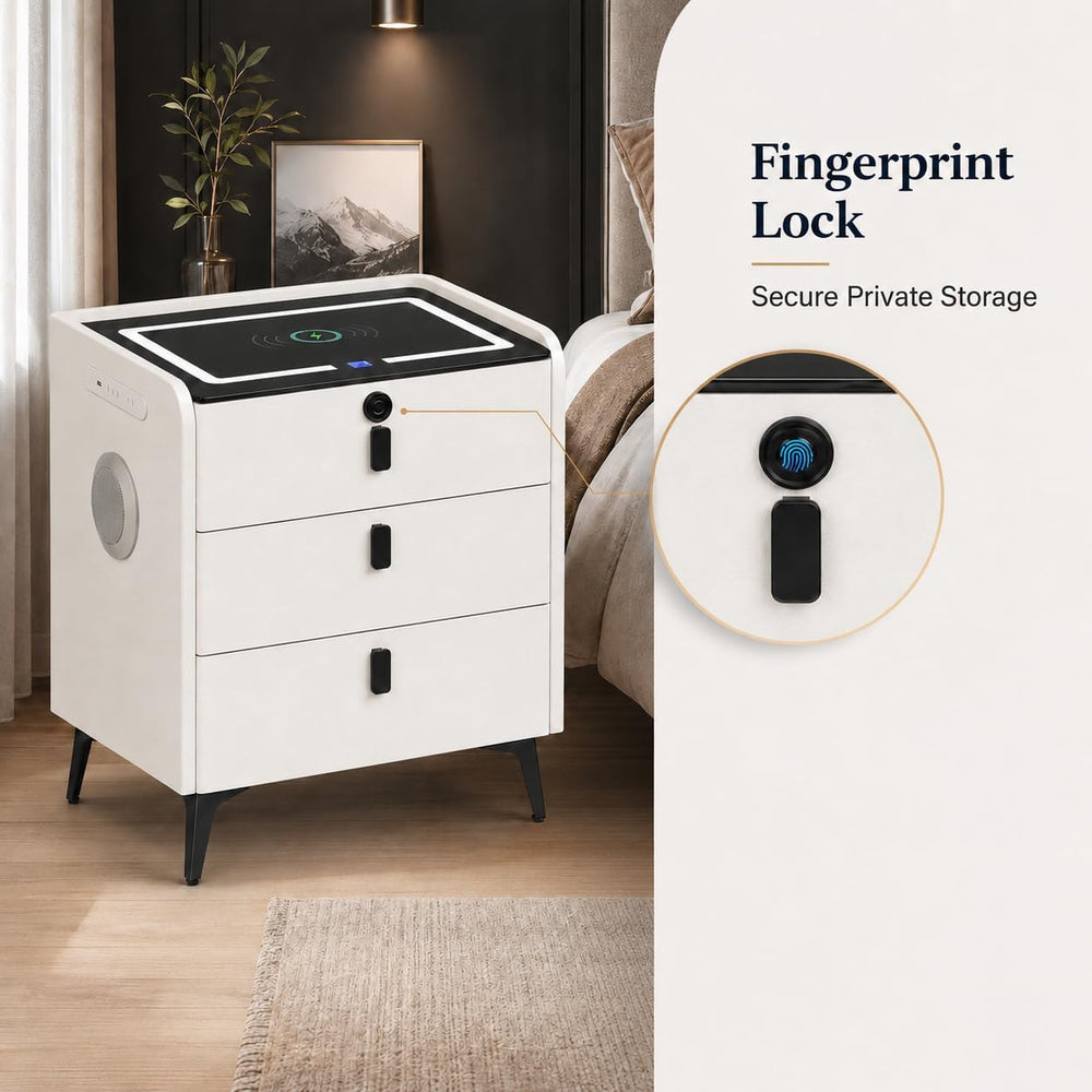 Smart Nightstand with Wireless Charging, with Fingerprint Lock Drawer, Night ...