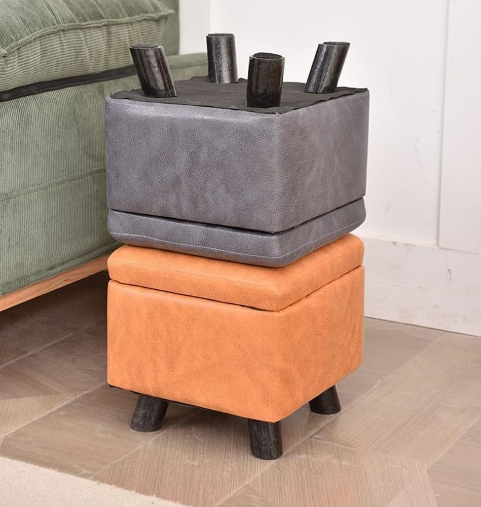 Premium Storage Ottoman Upholstered Square Foot Rest Stool with Sturdy Wood L...