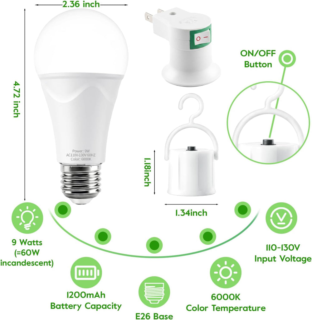 Rechargeable Light Bulbs, 9W Battery Operated Light Bulbs