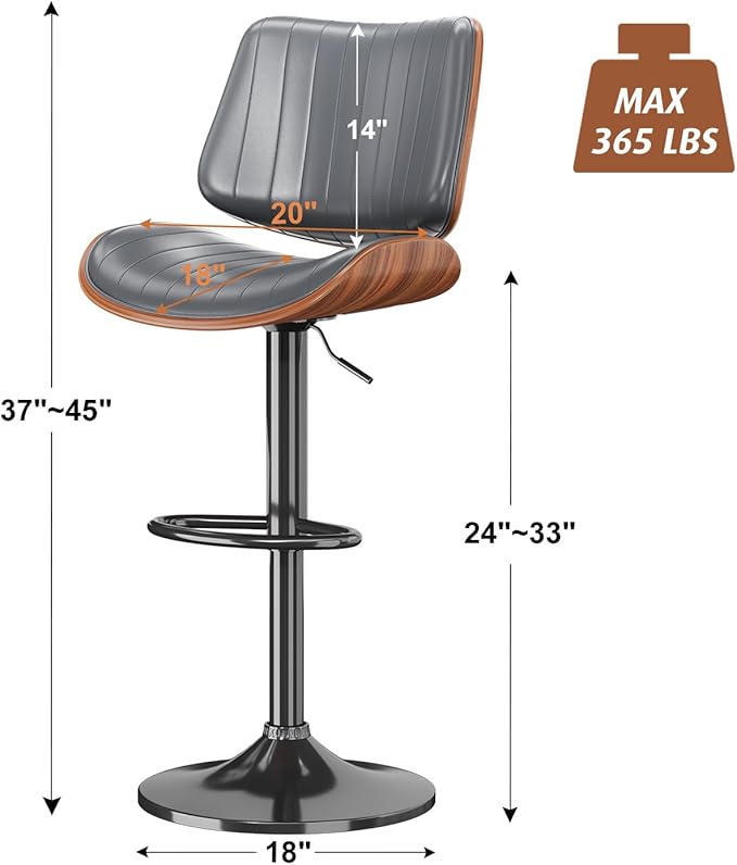 Swivel Bar Stools Set of 4, Adjustable Bentwood Barstools for Kitchen Counter...
