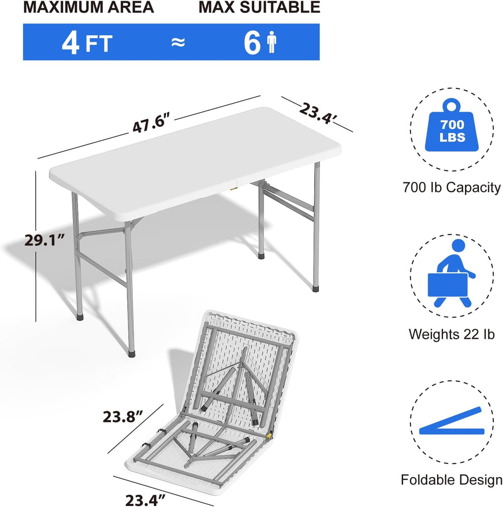 4 FT Folding Tables for Camping Party Picnic, Dinning, School, White | 4 Foot...