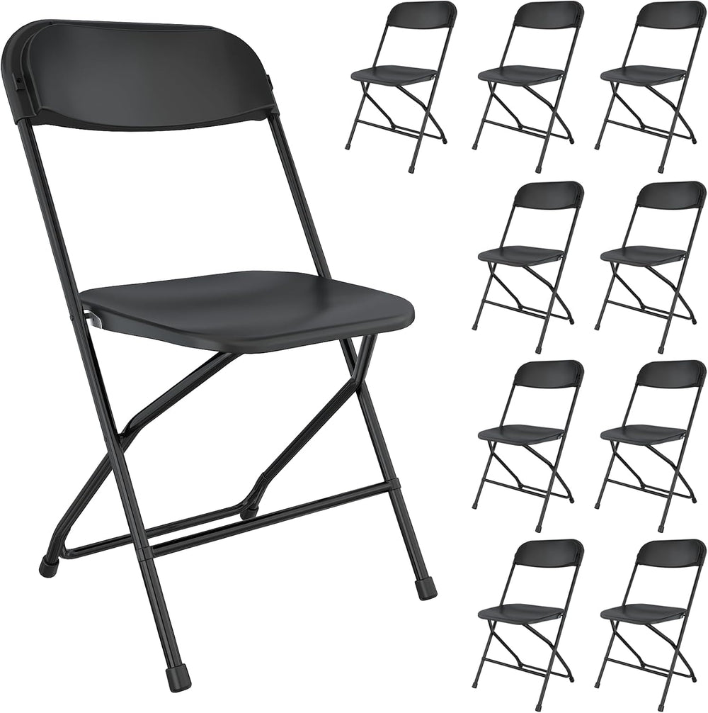 Black Folding Chairs 10 Pack for Wedding Party School, 350lbs