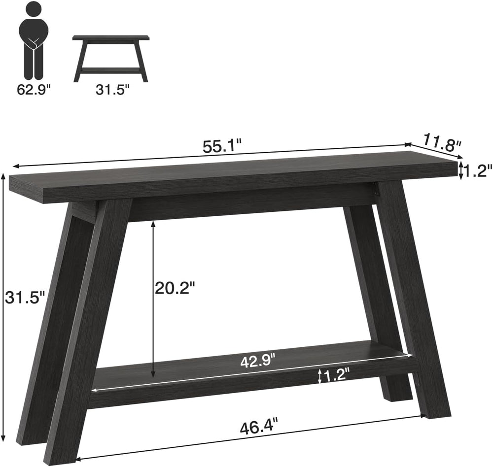 Black Console Table, 55Inch Entryway Console Tables 2-Tier Narrow Wood Consol...