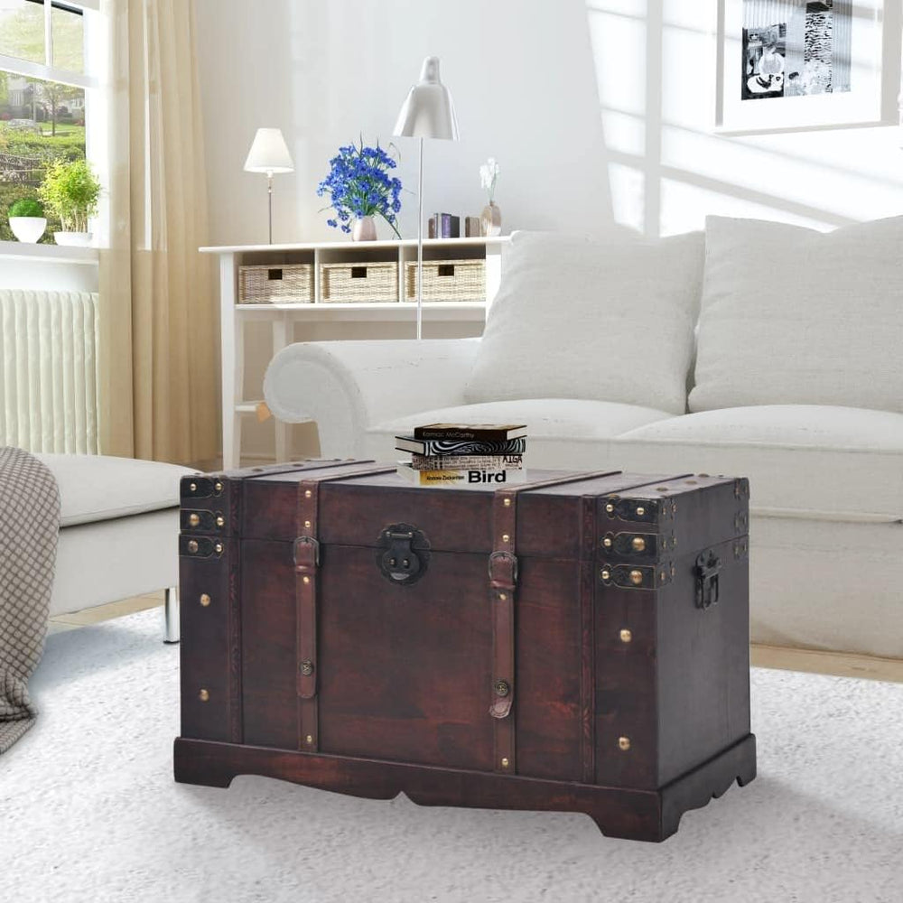 Wood Storage Box Chest Vintage Treasure Trunk Cabinet Collection with a Latch...