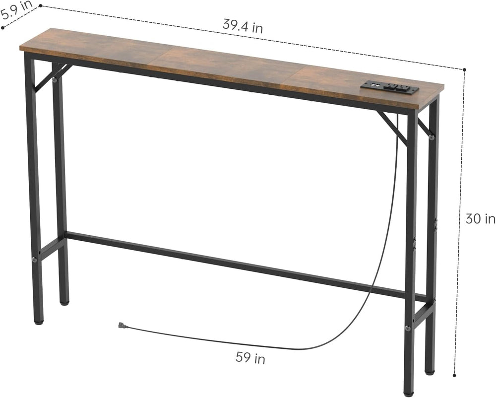 Aduanbang 5.9" Console Table with Outlet – Narrow Sofa Table, Behind Cou...