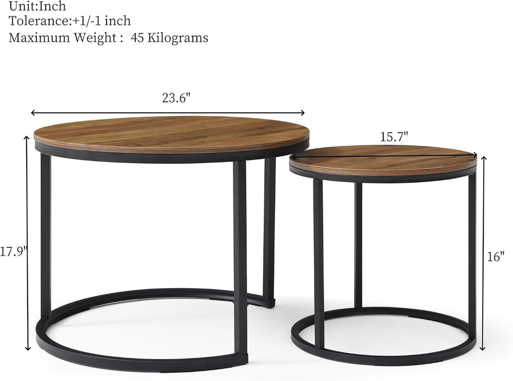 Nesting Coffee Table Set of 2, Round Coffee Table w/Wood Grain Top, Modern Li...
