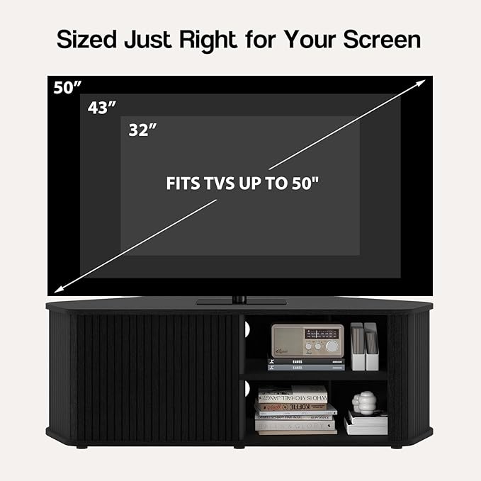 Corner TV Stand 43 Inch, Mid Century Corner Entertainment Center with Sliding...