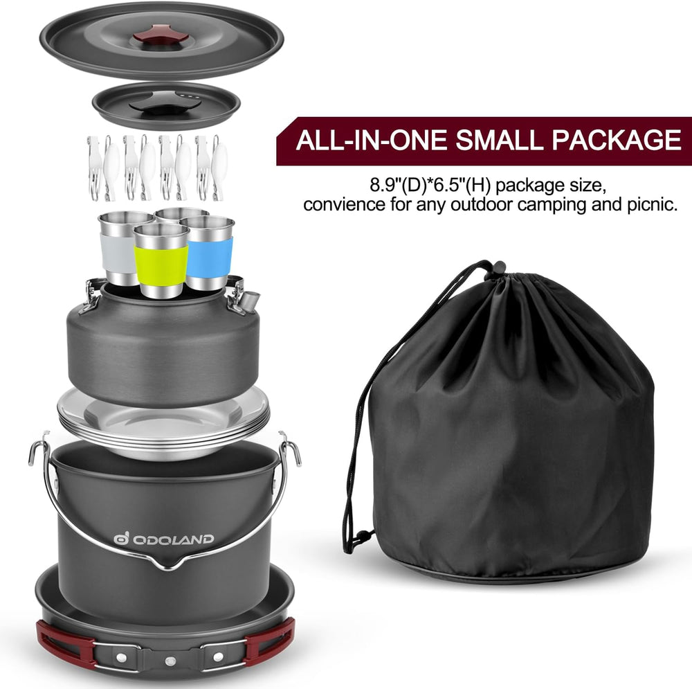 Odoland 22pcs Camping Cookware Mess Kit, Large Size Hanging Pot Pan Kettle wi...