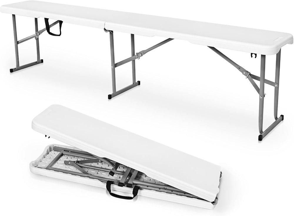 Byliable Folding Bench 6ft,Portable Plastic Bench Seat with Handle,White | He...