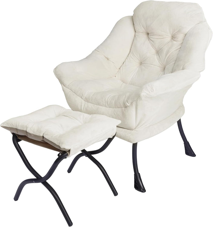 Kokel Lazy Chair with Folding Ottoman,Living Room Chairs, Accent Contemporary Lounge Chair, Single Steel Frame Leisure Sofa Chair with Armrests and A Side Pocket (Beige-1130)