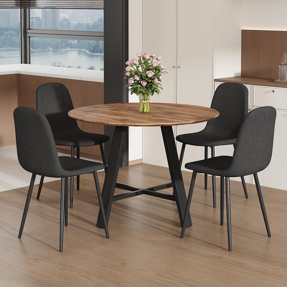 42" Round Dining Table Set for 4, Modern Kitchen Table Chairs Set of 4 W...