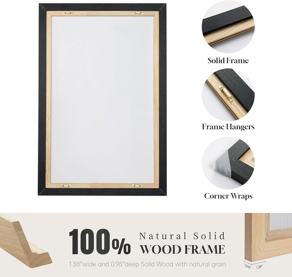 Framed Black and White Abstract Wall Art for Living Room, 3 Piece 24x36 In