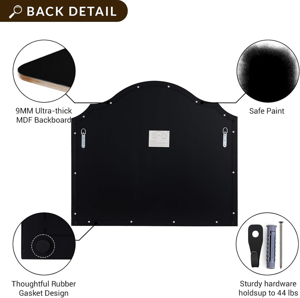 ANDY STAR Scalloped Arched Mantel Mirror, 32x28 Inch Black Vanity Mirror in S...