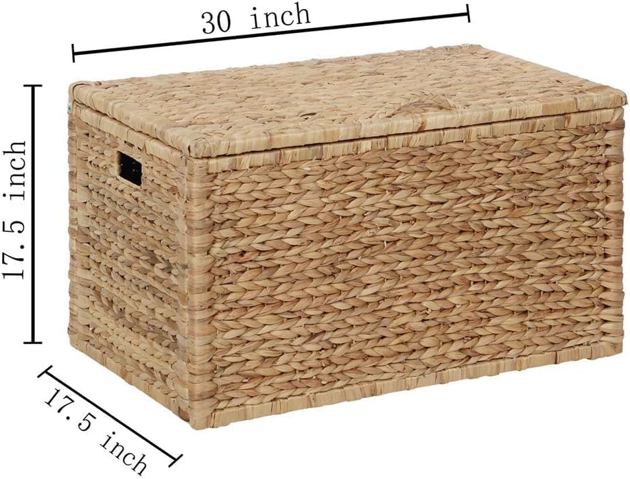 eHemco Water Hyacinth Wicker Storage Trunk, Natural, 30x17.5x17.5 Inches | Sa...