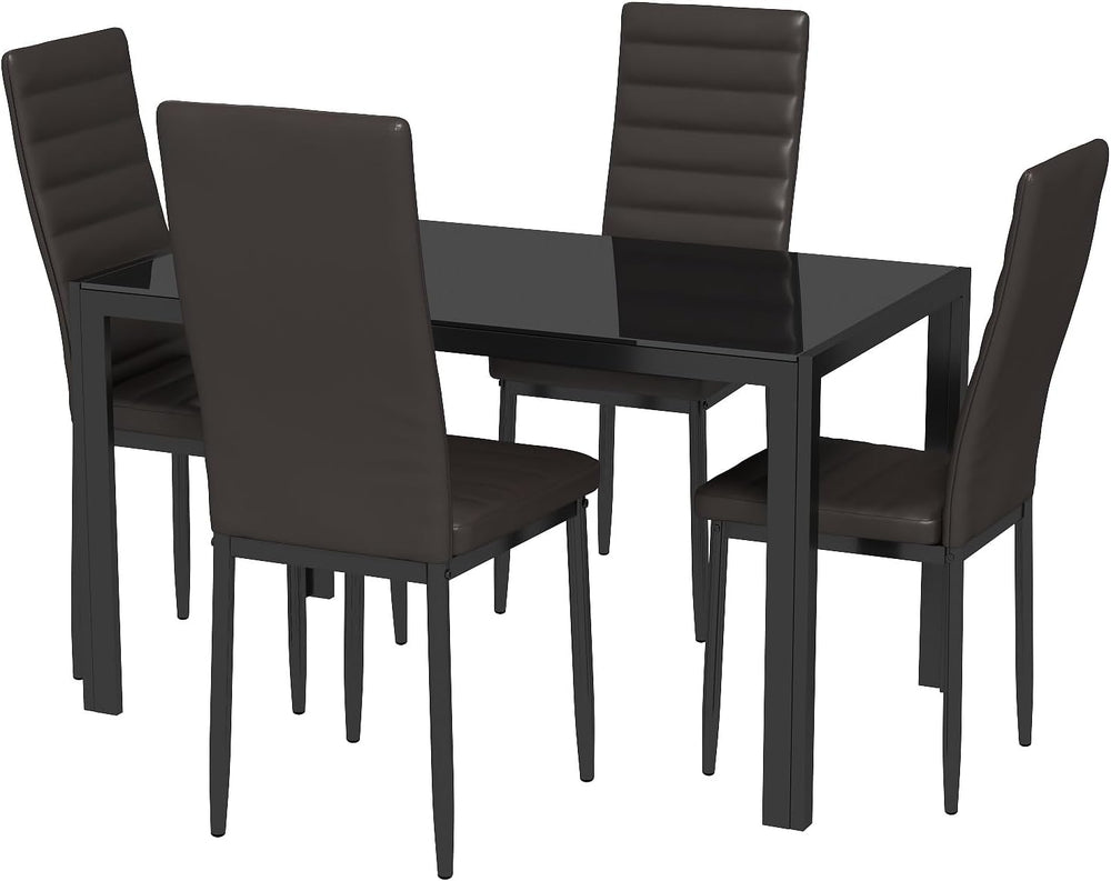 Gizoon Black 5 Piece Glass Dining Table Set | Kitchen Table and Chairs for 4
