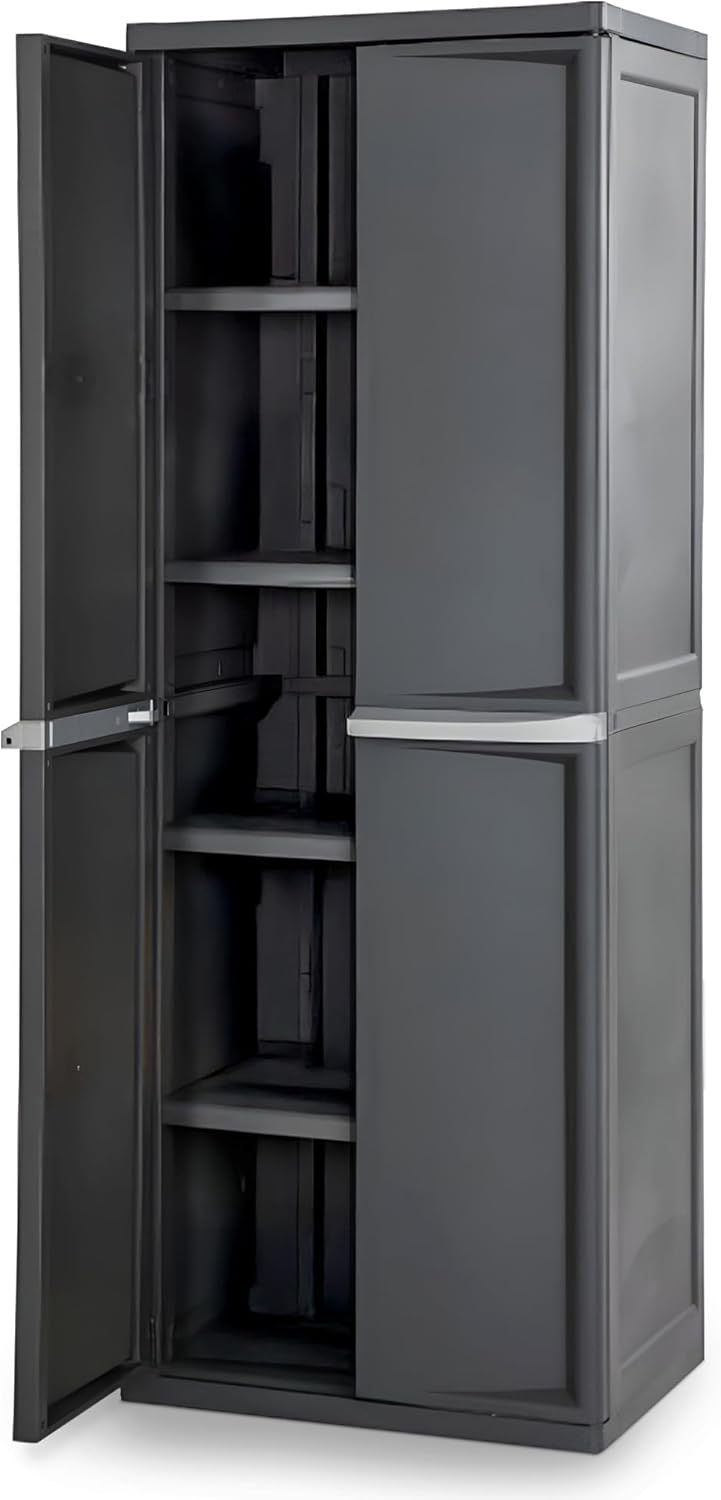 Sterilite 4 Shelf Cabinet, Lockable Utility Storage w/ Adjustable Shelves, Gr...