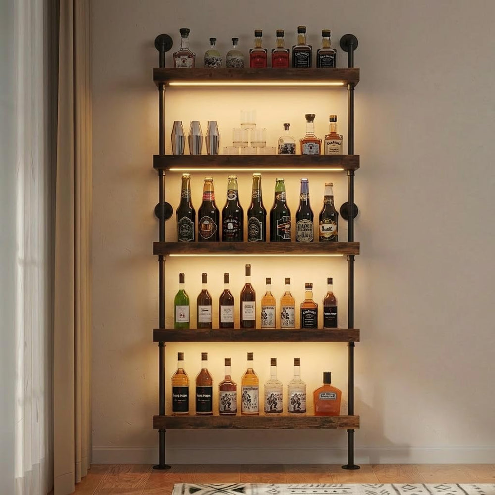 5-Tier Wall Mounted Wine Rack with LED,31.5" W x 79" H | Industrial...
