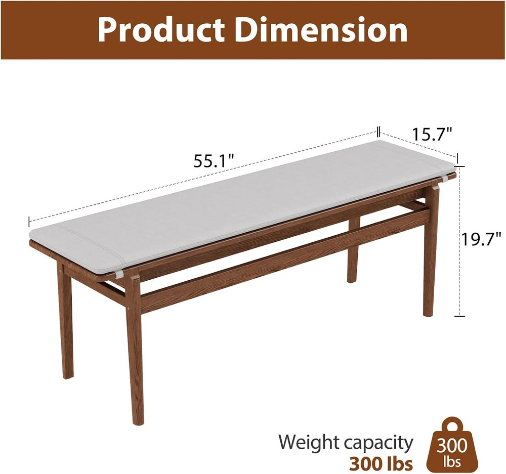Solid Wood Dining Bench 55'’ Indoor End of Bed Upholstered Bench for Entr...