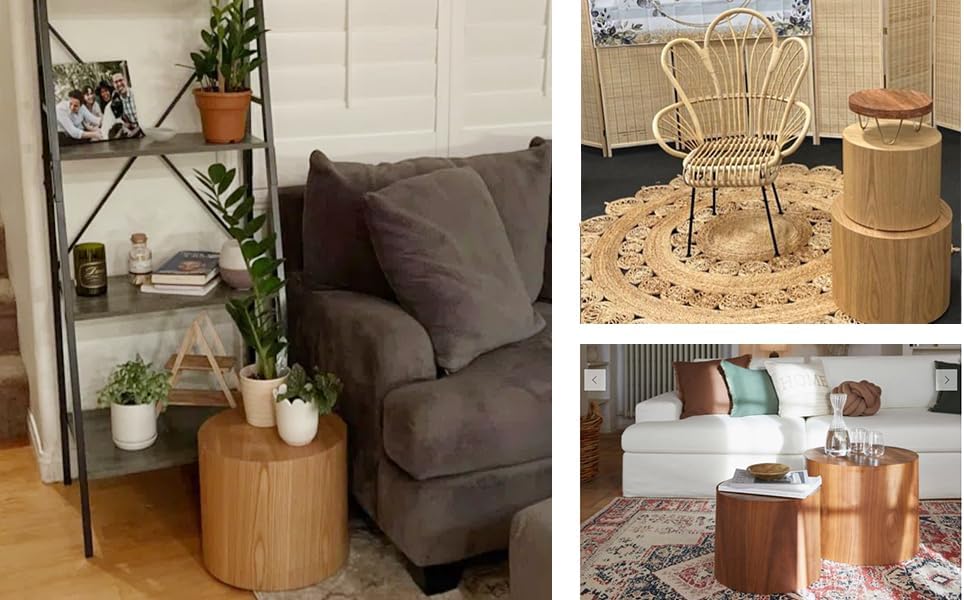 Wood Side Table Round Small Coffee Tables Nesting End Table Set of 2 for Livi...