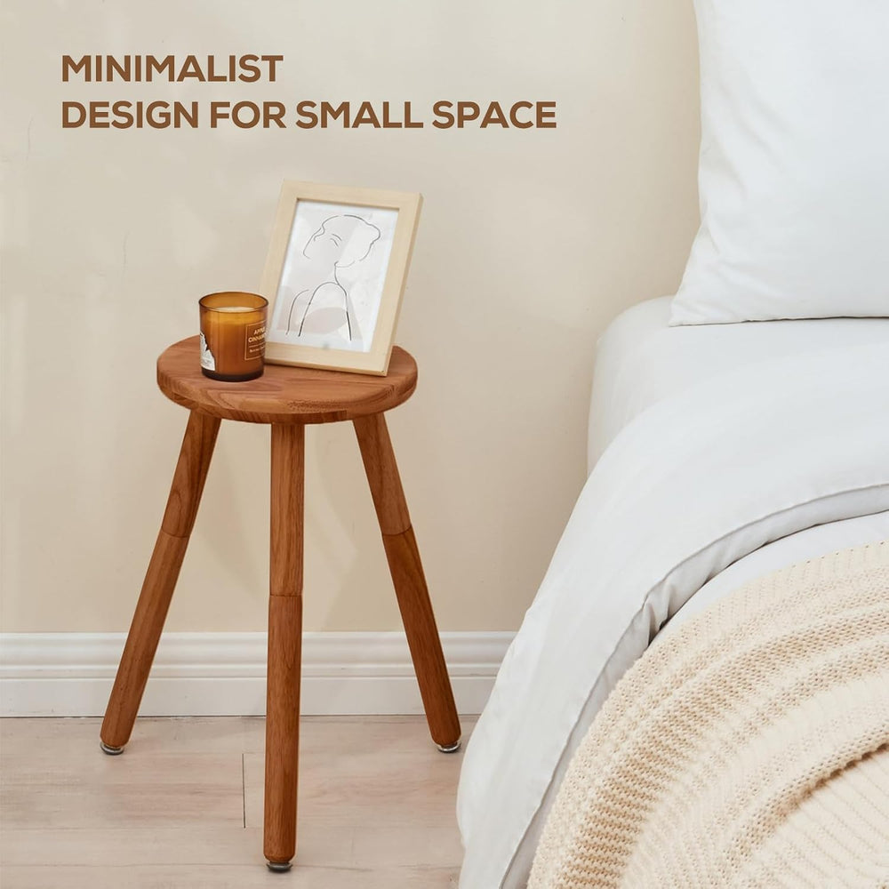 Small Round Side Table Adjustable Height Solid Wood Drink Table Indoor Tall P...