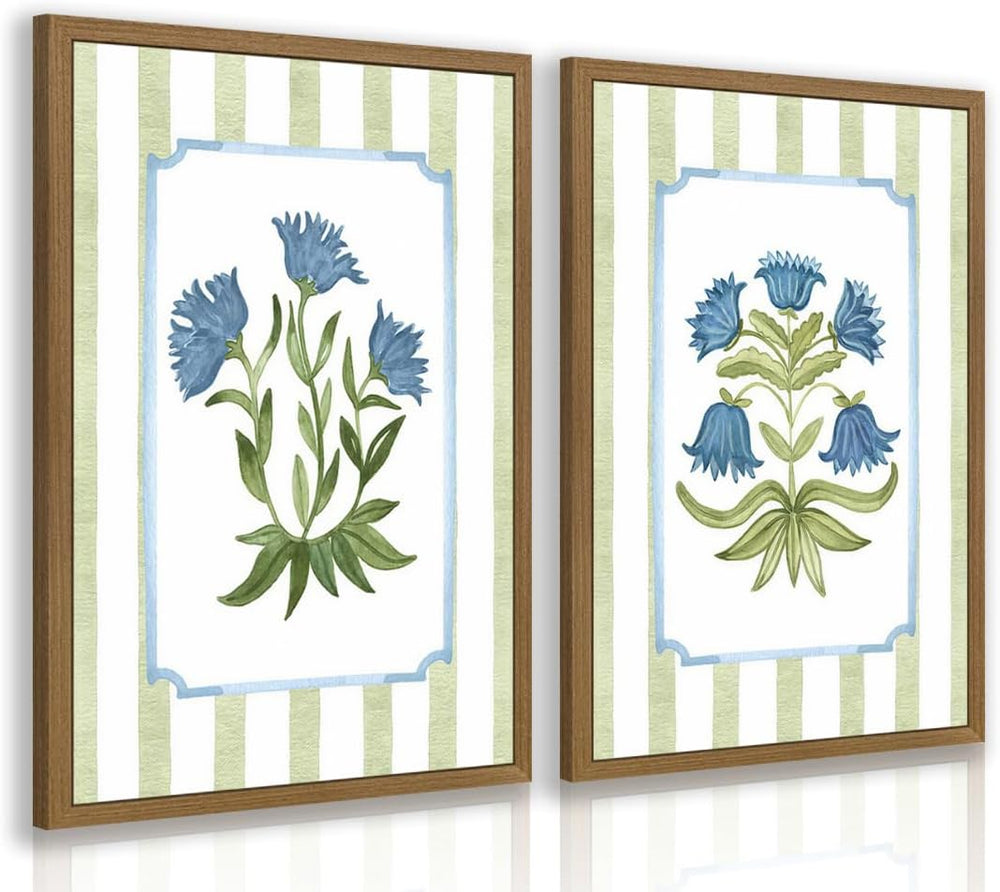 MueyHel Blue Botanical Bathroom Wall Art Set of 2, Wood Framed 12x16 Inch