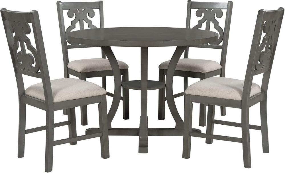 Merax 5 Piece Round Dining Table Set 4 Retro Chairs with Special-Shaped Table...
