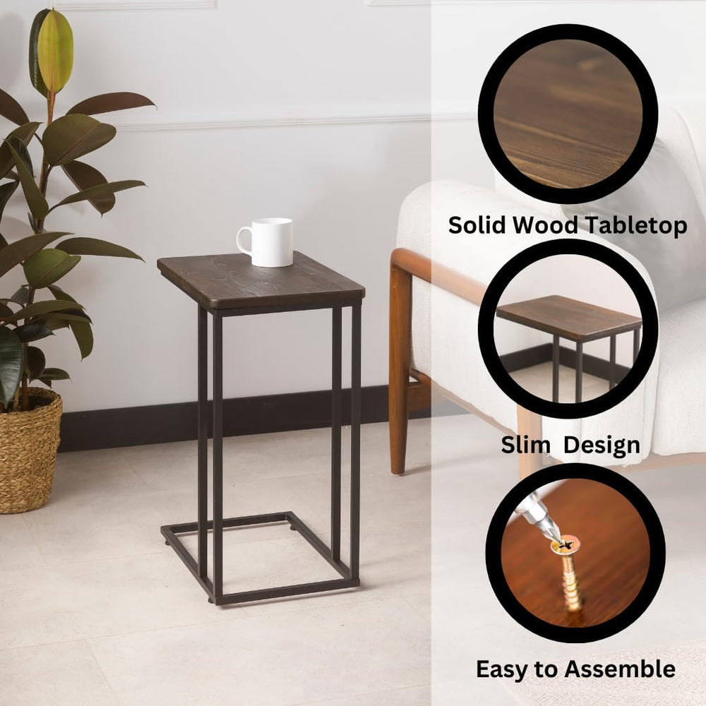 C-Shaped Handmade Solid Wood End Table, Side Table for Couches, Sofa Tables S...