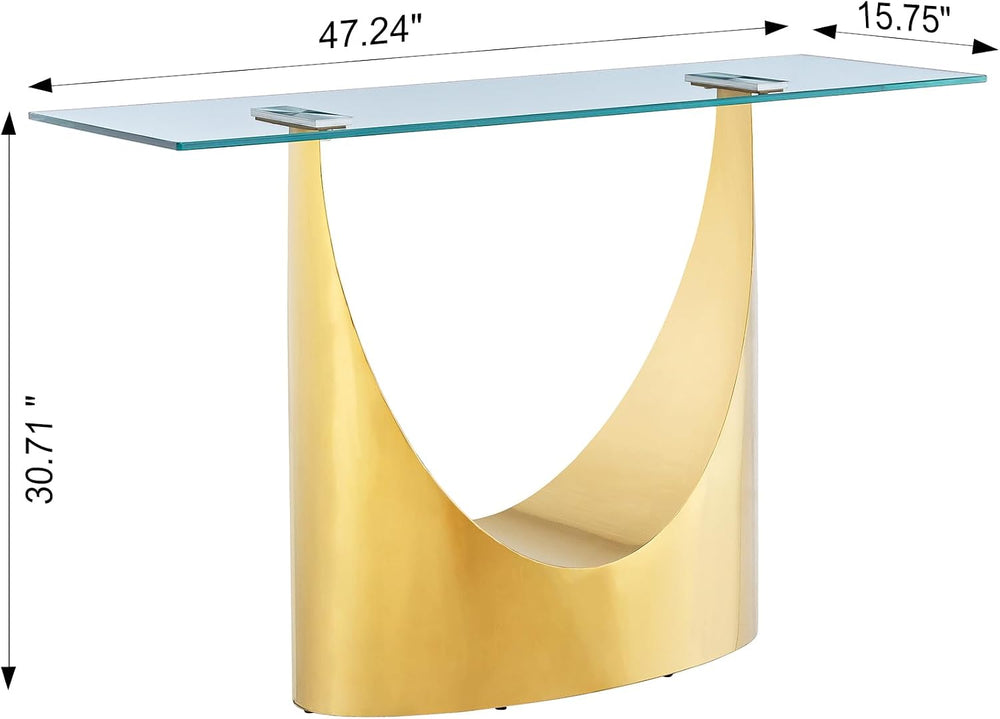 Luxury Gold Glass Console Table, Modern 47" Rectangle Entryway Table wit...