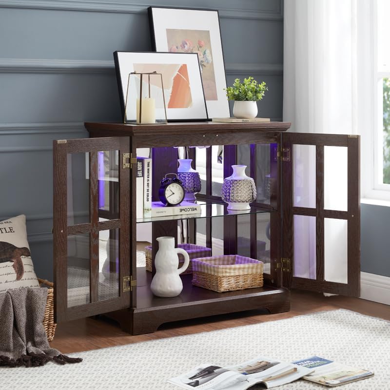 KEIKI Lighted Curio Cabinet, Glass Display Cabinet with 2 Doors & Adjusta...