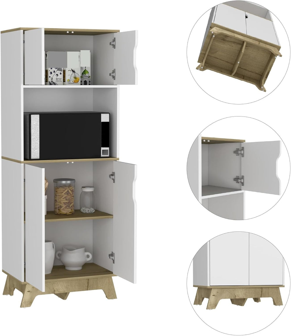 Microwave Pantry Cabinet with Drawer, Storage Sideboard Locker for Kitchen Li...