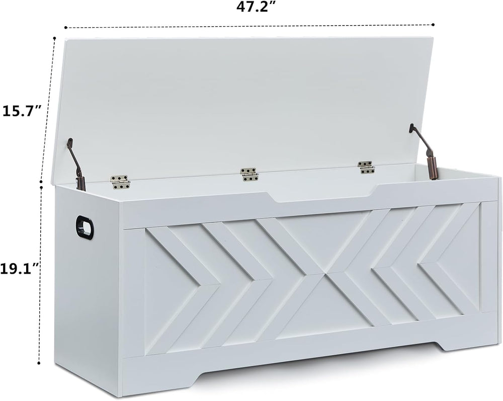 47.2” Storage Bench,Extra Large Wooden Storage Chest with 2 Safety Hinges,ent...