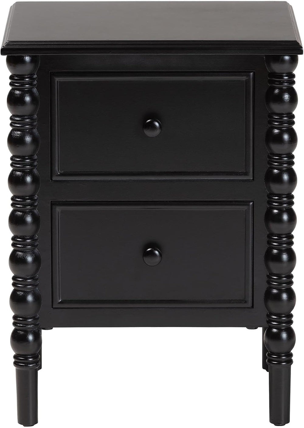 Baxton Studio Malinda Classic Black Wood 2-Drawer End Table with Spindle Legs