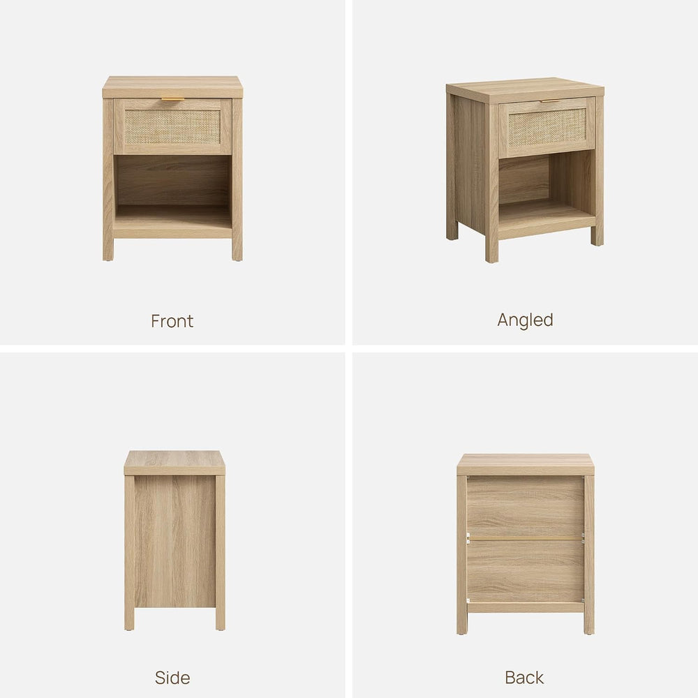 SICOTAS Nightstands Set of 2 Rattan Night Stand with Drawer | Farmhouse Bedsi...