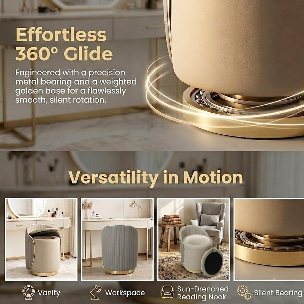 Luxury Vanity Stool with Storage, 360° Swivel Vanity Chair with Back, 400lbs ...