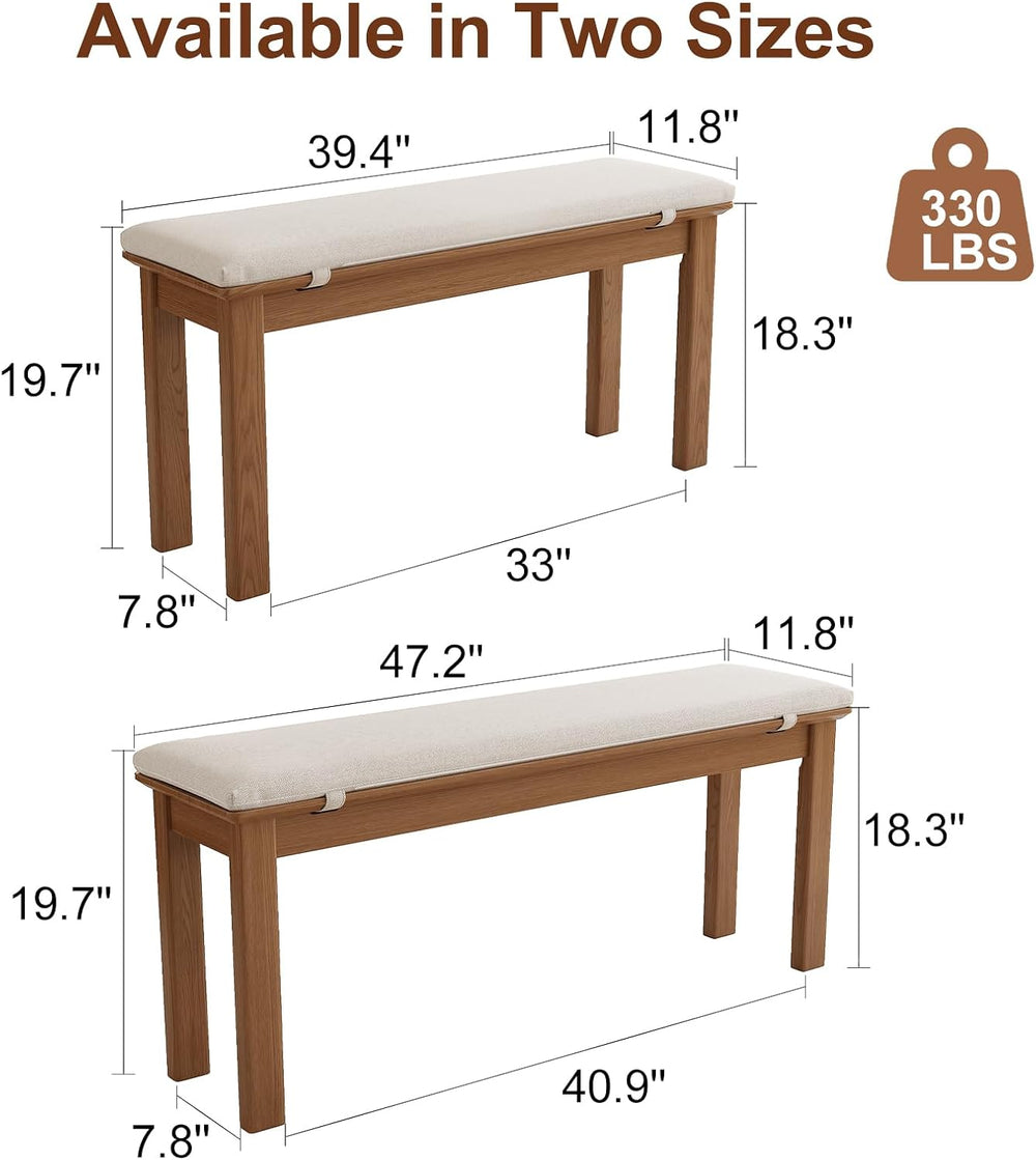 CycleCrew 47.2" Solid Wood Dining Bench with Removable Cushion - Mid-Cen...